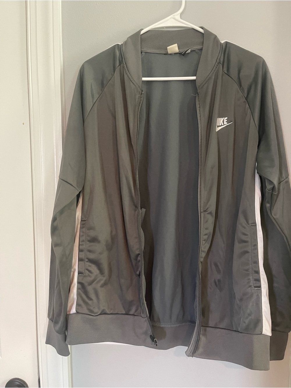 Nike Women’s Gray and White Varsity-Style Jacket